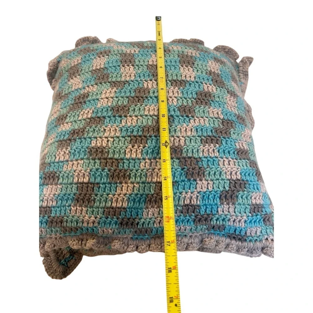 Handmade‎ crocheted rustic farmhouse decorative pillows with ruffled edges.